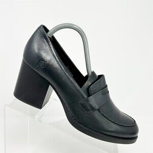 Børn Womens Penny Loafer Pumps Black Block Heel Slip-On Round Toe Shoes US 10